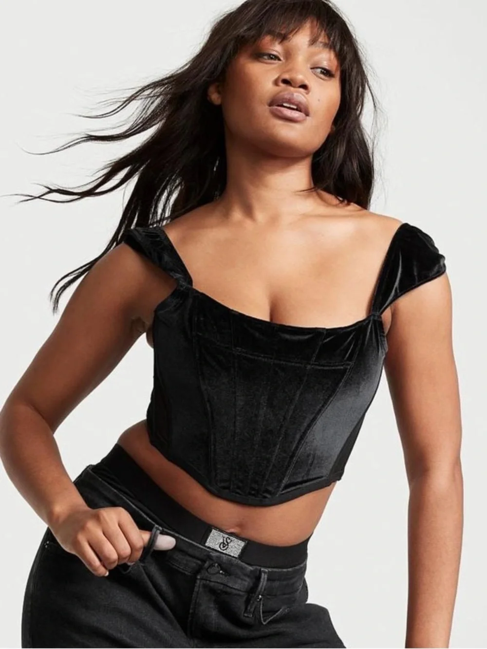 Victorias Secret Dream Angels Velvet Corset Top- Black- Size Medium- DD